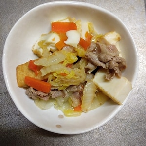 豚肉と厚揚げと白菜ですき焼き風炒め煮
